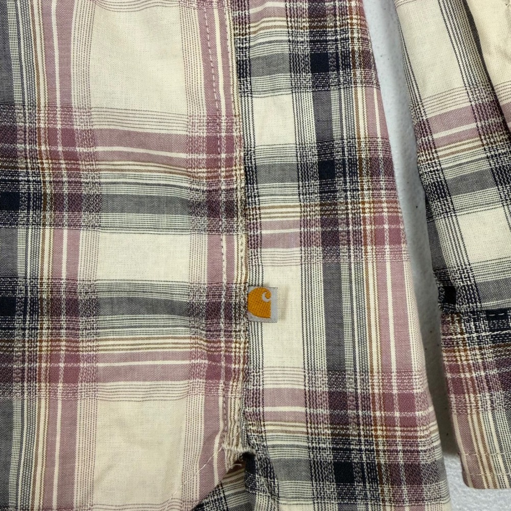 Carhartt Youth L (12-14) Plaid Button Up Shirt Long Sleeve Purple Cream 103085 - Picture 7 of 8